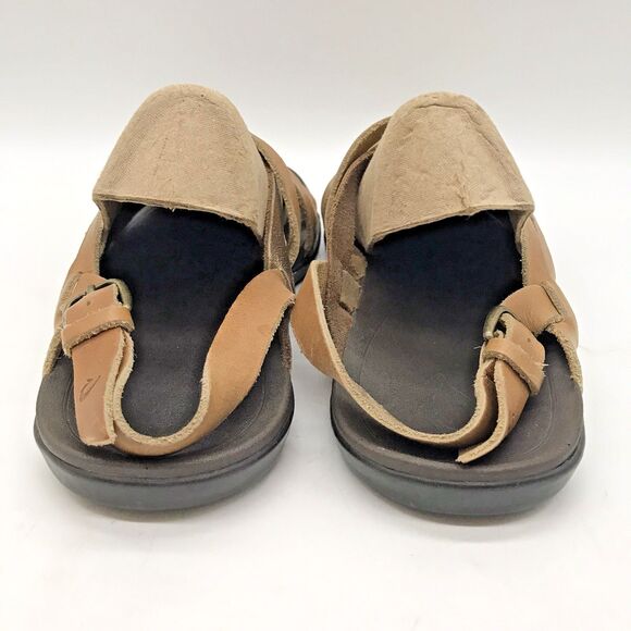 OluKai Awe 'Awe Hawaiian Sandals Women's 7 Brown & Gold Full Grain Leather Shoe - Picture 4 of 11